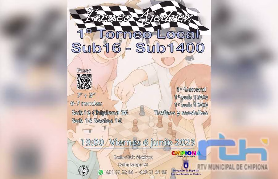 El Club Ajedrez Chipiona convoca el primer torneo local sub 16 sub 1.400
