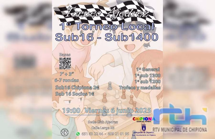 El Club Ajedrez Chipiona convoca para este viernes el primer torneo local sub 16 sub 1.400