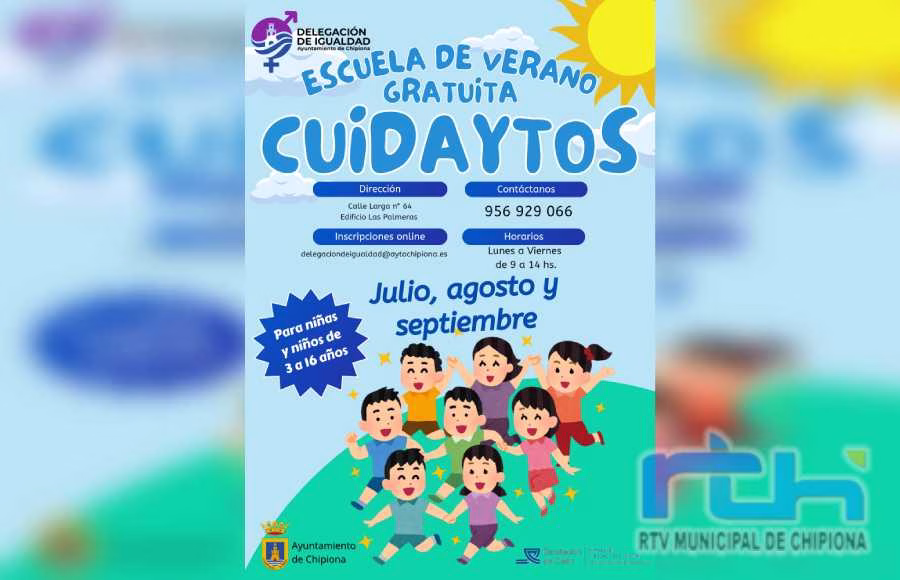 Últimos días para solicitar en Chipiona el programa Cuidaytos de conciliación familiar para atención a niños de 3 a 16 años en verano