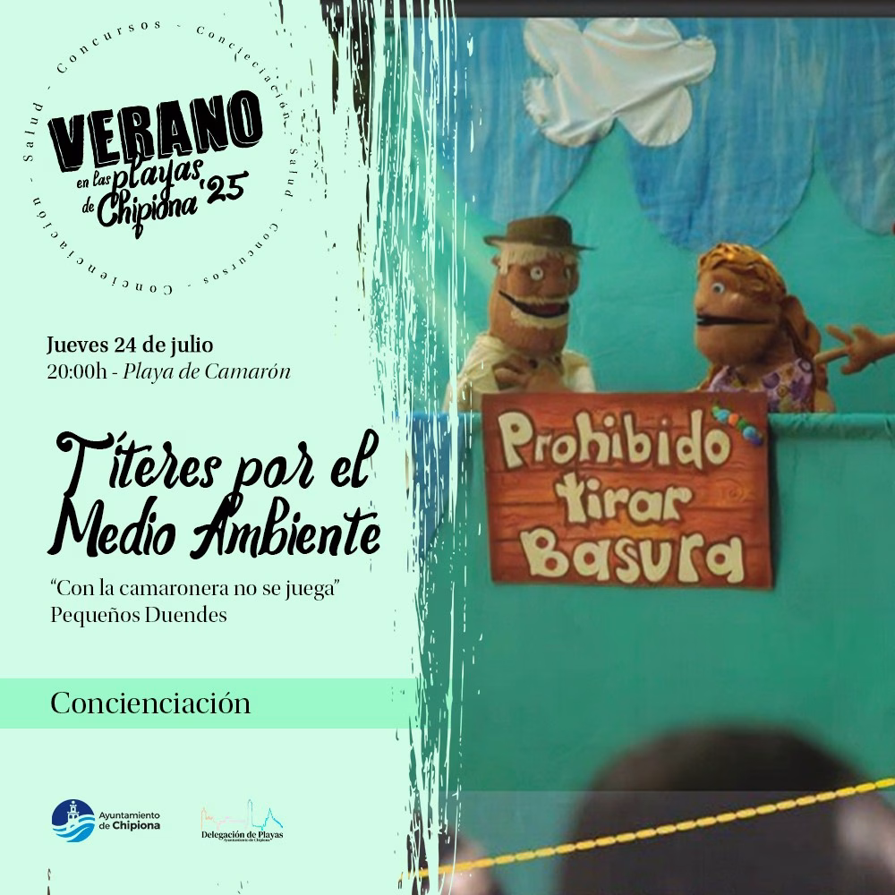 Títeres para concienciar sobre el daño que ocasiona el uso de las camaroneras esta tarde en la chipionera playa de Camarón