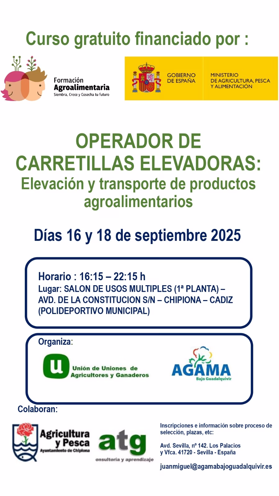 Abiertas inscripciones para un curso gratuito de manejo de carretillas elevadoras gratuito que tendrá lugar en Chipiona en septiembre