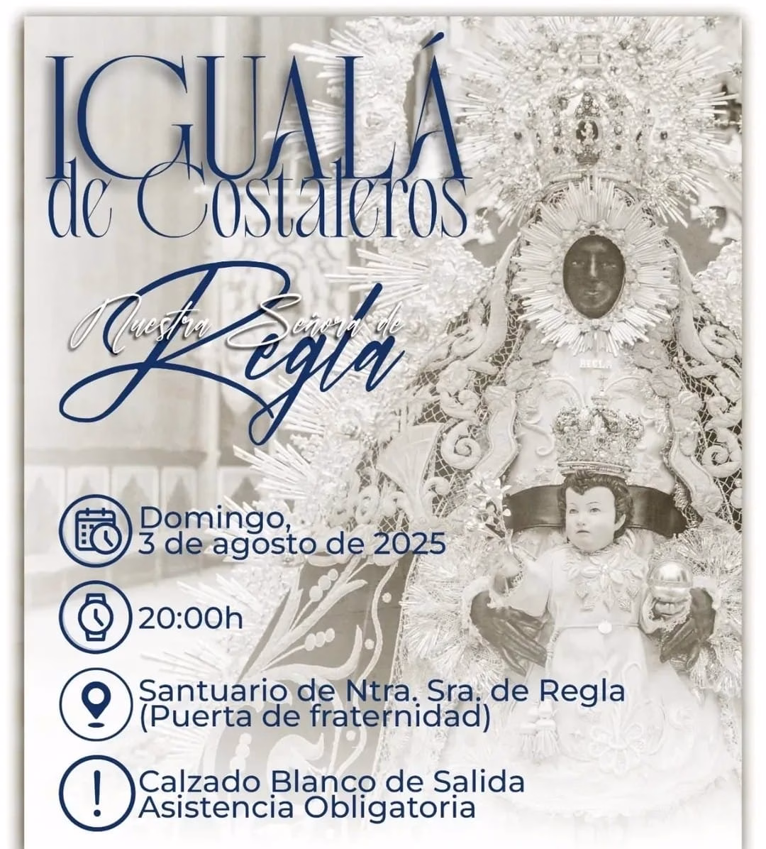 Todo dispuesto para que este sábado tenga lugar la ‘igualá’ de los costaleros para la procesión de la Virgen de Regla