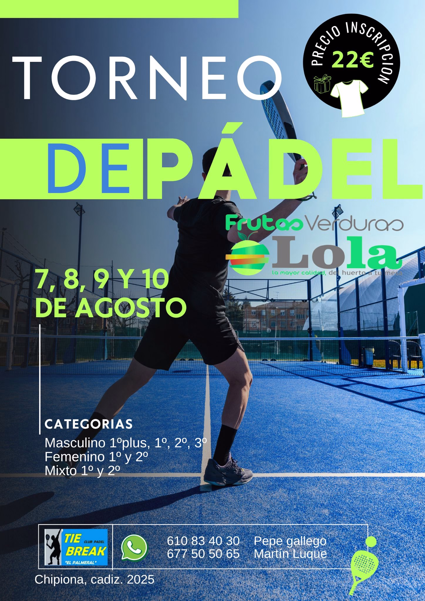 Nuevo torneo de pádel en el Club Tie Break El Palmeral del 7 al 10 de agosto