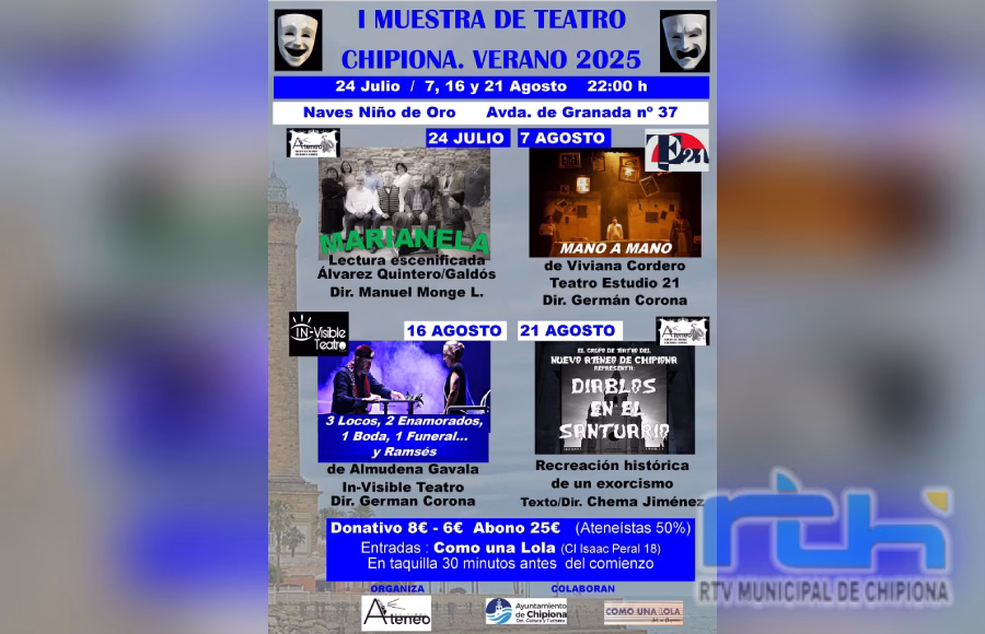 El sábado vuelve la Muestra de Teatro de Verano en Chipiona la obra ‘3 locos, 2 enamorados, 1 boda, 1 funeral y Ramsés’