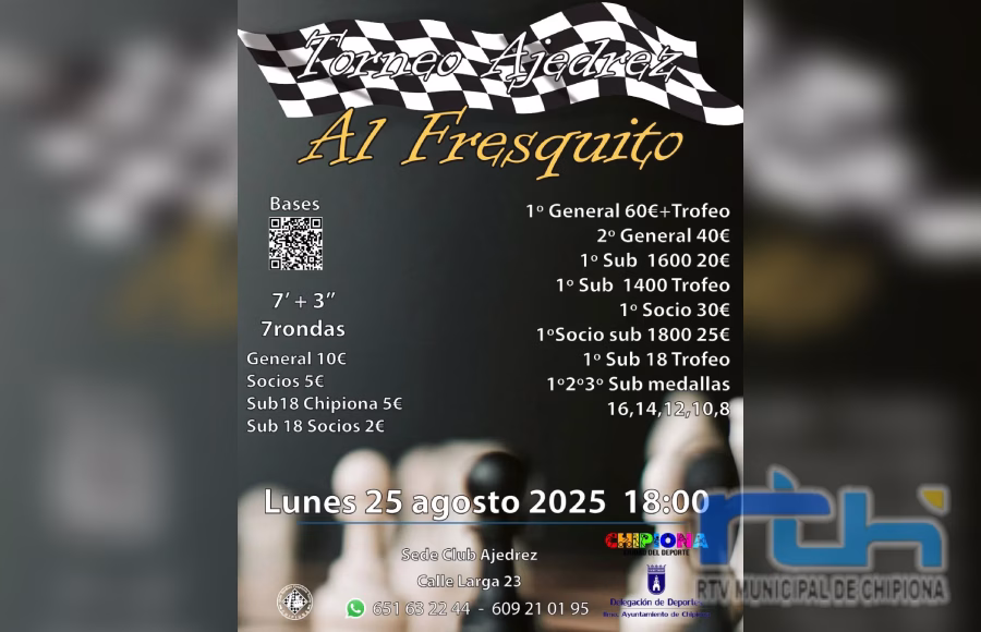 El Club Ajedrez Chipiona organiza un nuevo torneo Al Fresquito el lunes 25 de agosto