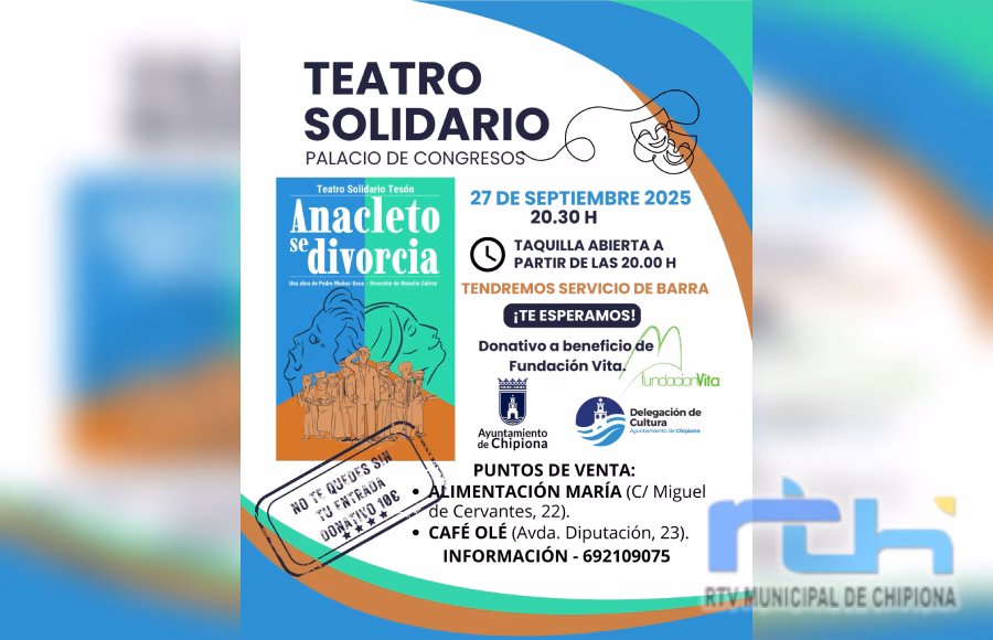 La compañía de teatro solidario Tesón trae a Chipiona la comedia ‘Anacleto se divorcia’ el 27 de septiembre para ayudar a Fundación Vita