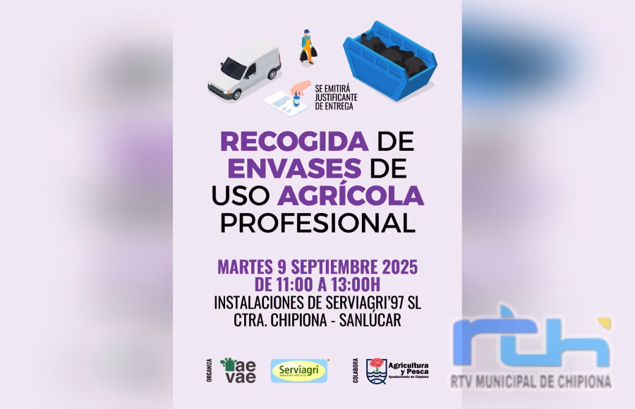 Recuerdan que el martes 9 hay una nueva recogida de envases de uso agrícola profesional en Chipiona