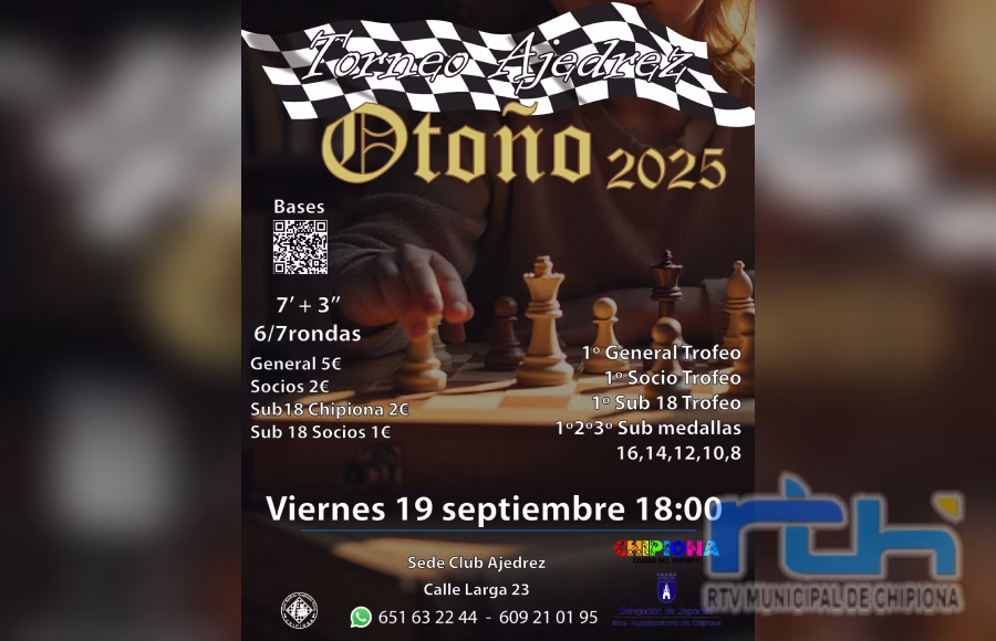 El club Ajedrez Chipiona organiza para el viernes 19 de septiembre un torneo especial de otoño