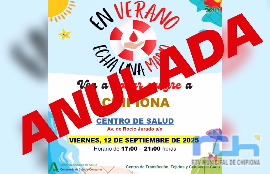 Anulada la donación de sangre colectiva de mañana viernes en Chipiona por motivos técnicos
