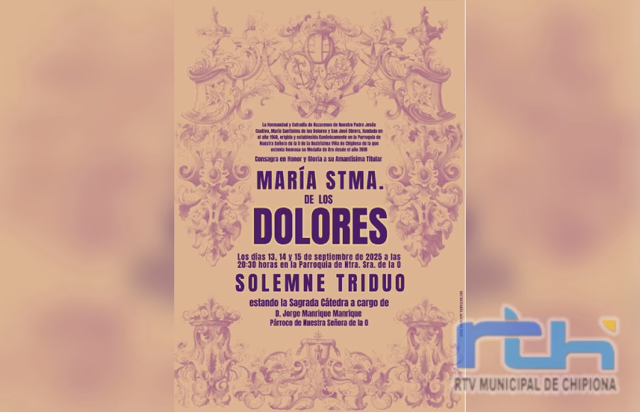 Mañana comienza el triduo de la Hermandad del Cautivo de Chipiona a Nuestra Señora de los Dolores