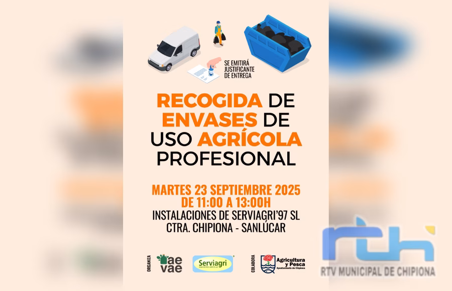 Recuerdan que mañana martes habrá una nueva recogida de envases de uso agrícola profesional en Chipiona