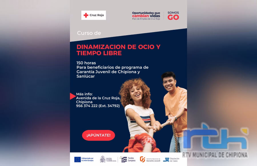 Cruz Roja de Chipiona lanza un nuevo curso de ‘Dinamización de ocio y tiempo libre’ para jóvenes del programa de Garantía Juvenil