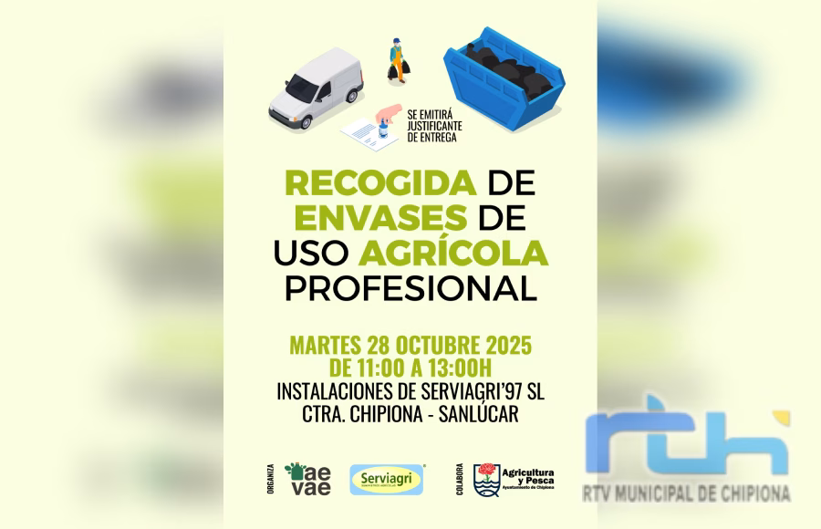 Recuerdan que el martes 28 de octubre habrá una nueva recogida de envases de uso agrícola profesional en Chipiona