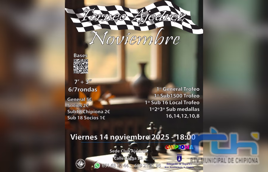 El club Ajedrez Chipiona organiza un nuevo torneo para el viernes 14 de noviembre