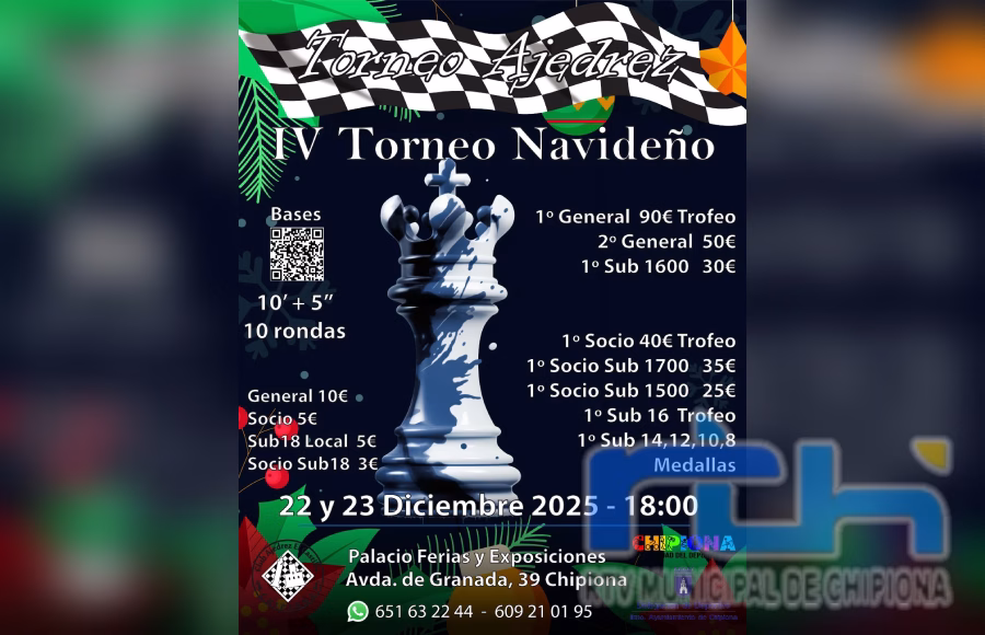 El Club Ajedrez Chipiona organiza su torneo de Navidad los días 22 y 23 de diciembre
