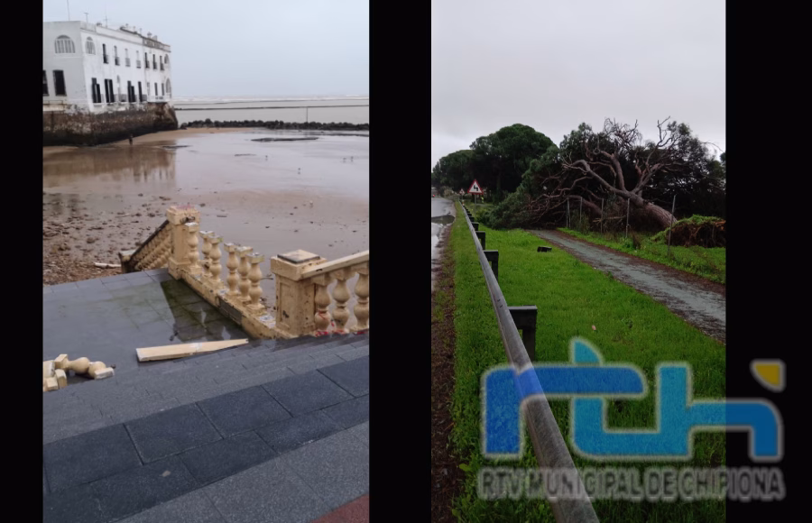 Chipiona permanece en aviso naranja por lluvias y viento mientras se evalúan daños y se mantienen cierres preventivos