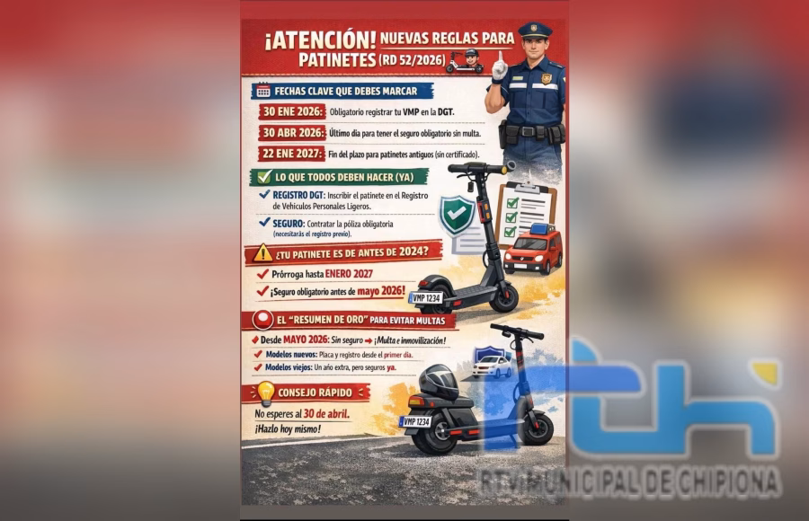 La Policía Local de Chipiona inicia una campaña informativa sobre la nueva normativa relativa al Registro de Vehículos Personales Ligeros