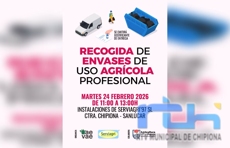 Anuncian una nueva recogida de envases de uso agrícola profesional en Chipiona para el 24 de febrero
