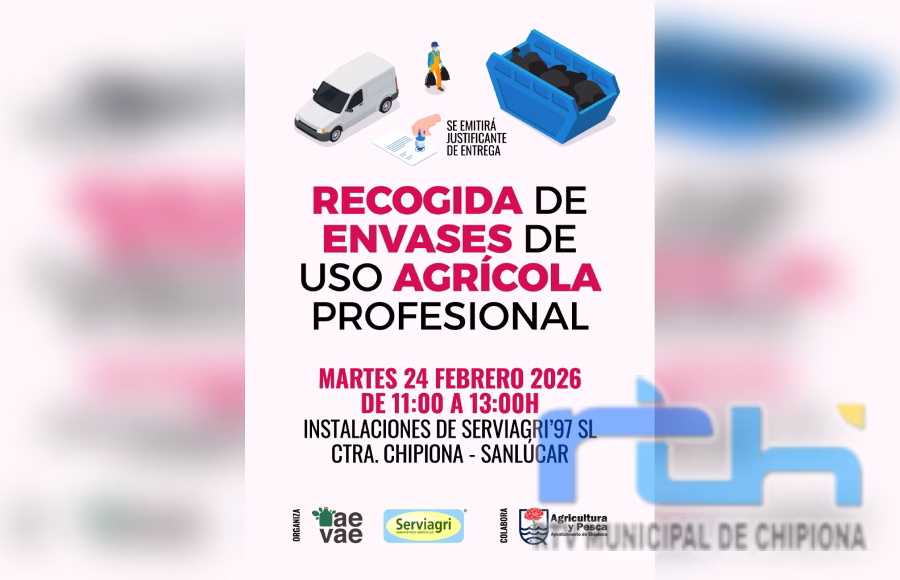 Recuerdan que el 24 de febrero habrá una nueva recogida de envases de uso agrícola profesional en Chipiona