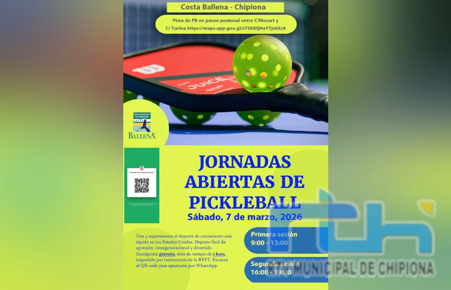 Costa Ballena Chipiona será escenario el sábado 7 de marzo de unas jornadas abiertas de pickleball