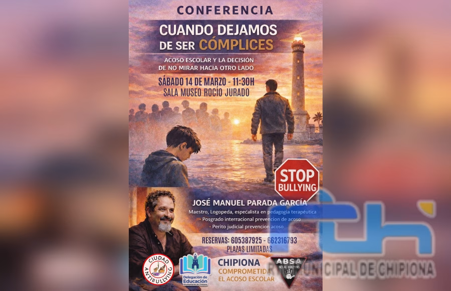 El sábado se ofrece en Chipiona la conferencia ‘Cuando dejamos de ser cómplices’, de José Manuel Parada, sobre prevención del acoso escolar