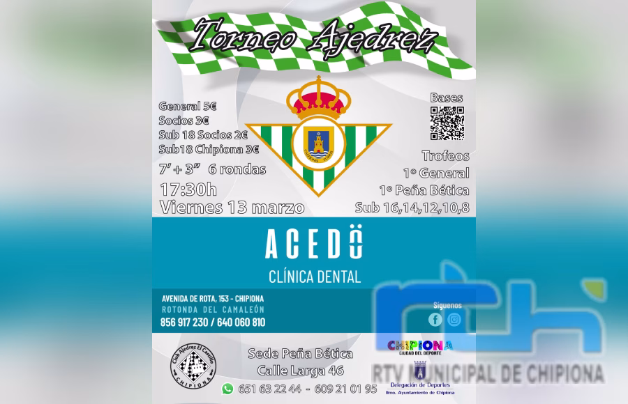 El Club de Ajedrez Chipiona organiza para este viernes el torneo Peña Bética