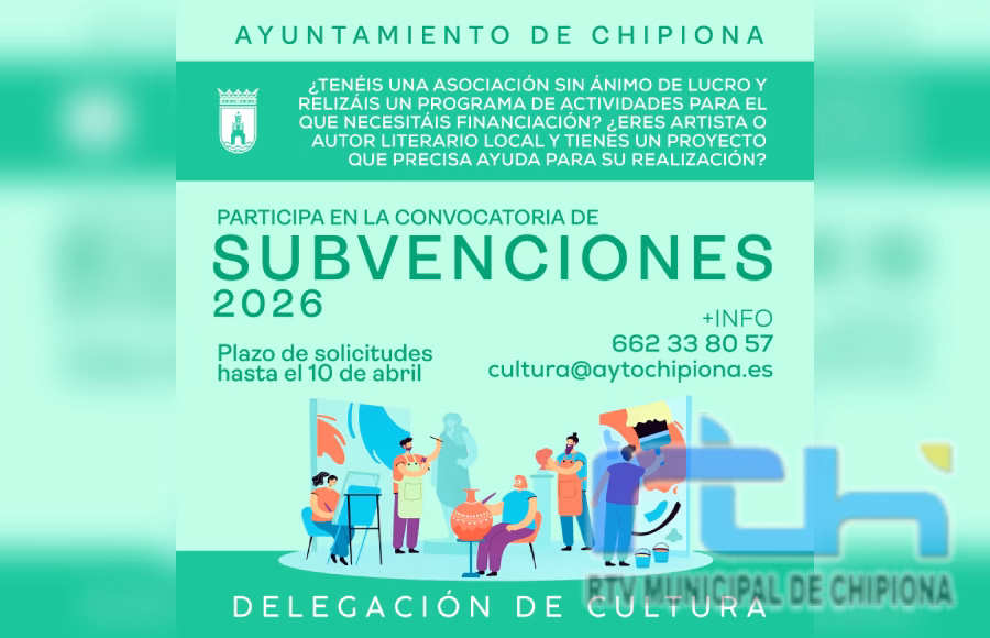 Recta final del plazo para solicitar las subvenciones para asociaciones culturales, artistas y autores literarios de Chipiona en 2026