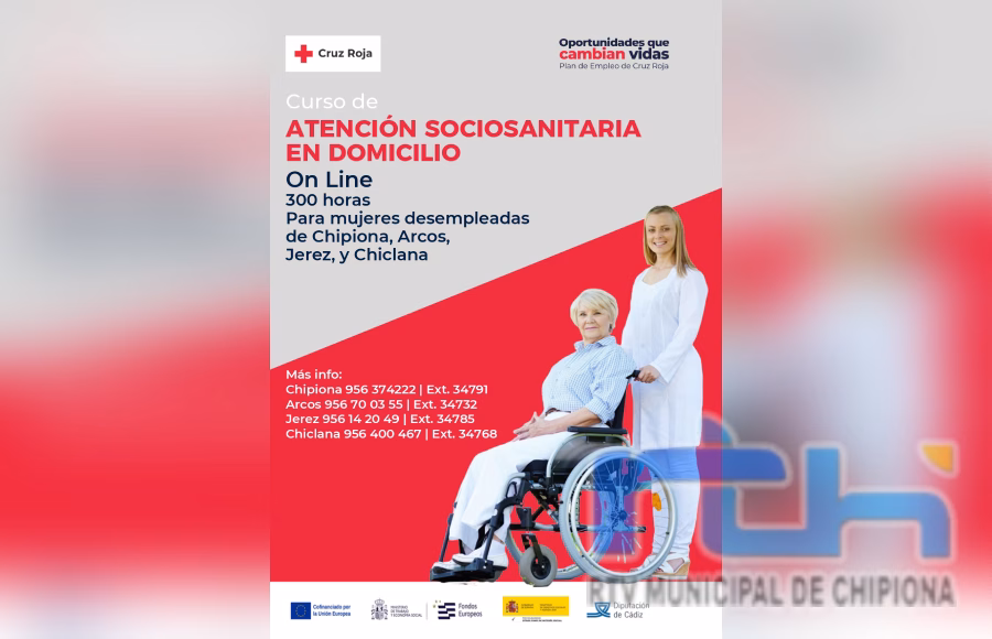 Aún quedan plazas disponibles para el curso de ayuda a domicilio de Cruz Roja para mujeres desempleadas en Chipiona