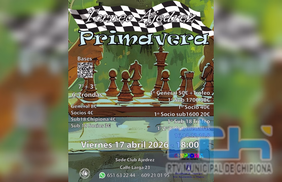 Últimos días para inscribirse en el torneo de primavera del Club de Ajedrez de Chipiona para el 17 de abril