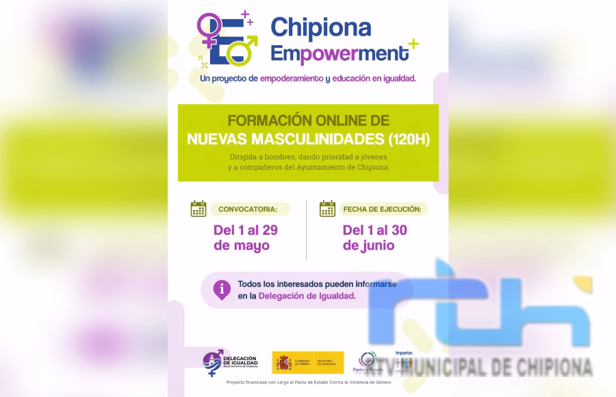 Igualdad realizará en junio un curso online de nuevas masculinidades dentro del programa Chipiona Empowerment