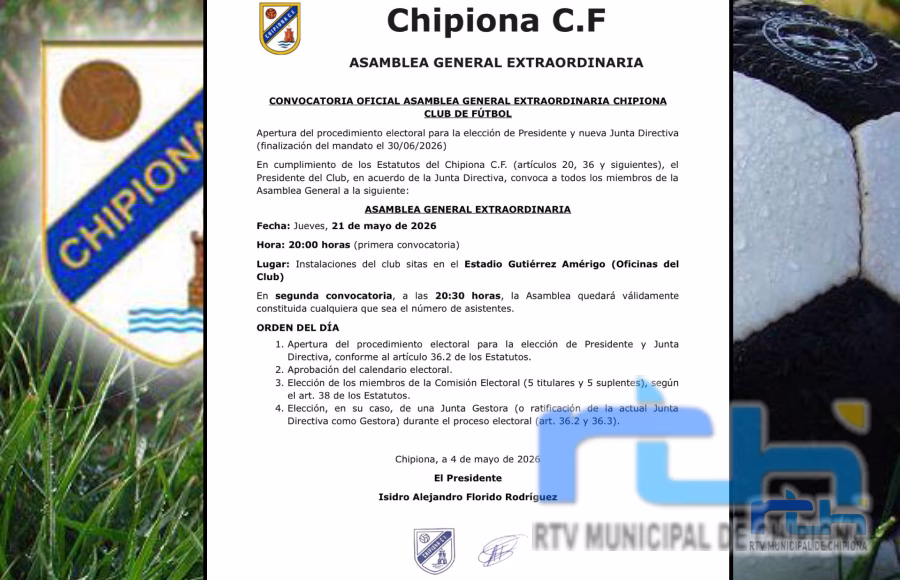 Convocada la asamblea que abrirá el procedimiento para las elecciones en el Chipiona Club de Fútbol