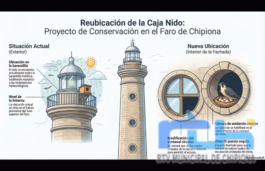 El nido del halcón peregrino del faro de Chipiona será reubicado