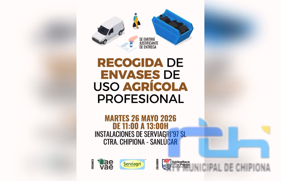 El martes 26 de mayo tendrá lugar en Chipiona una nueva recogida de envases de uso agrícola profesional