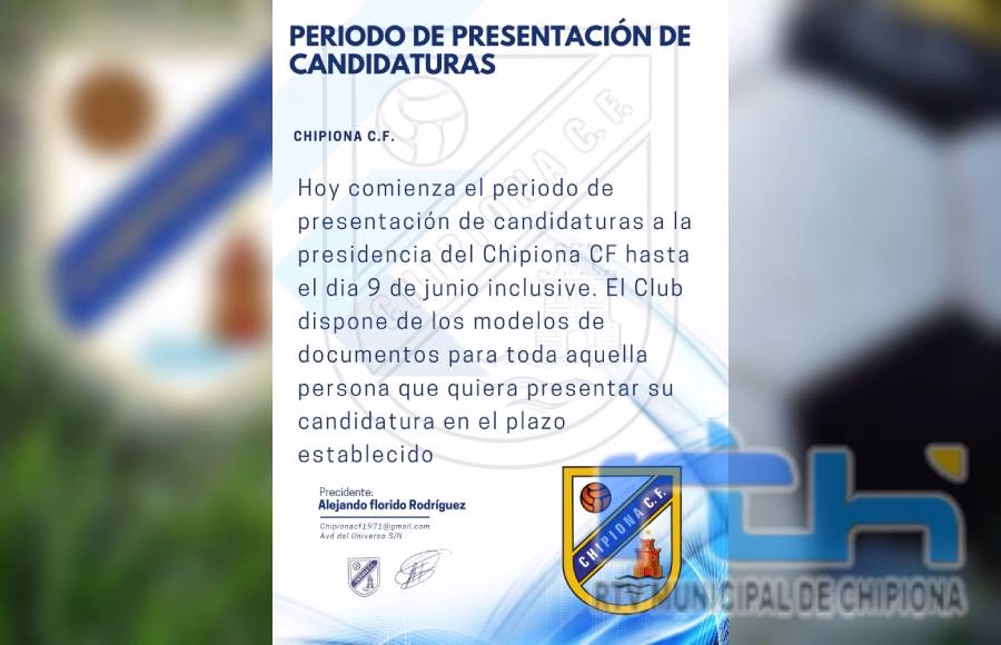 Abierto el plazo de presentación de candidaturas al Chipiona Club de Fútbol, que esta tarde celebra la clausura de su temporada