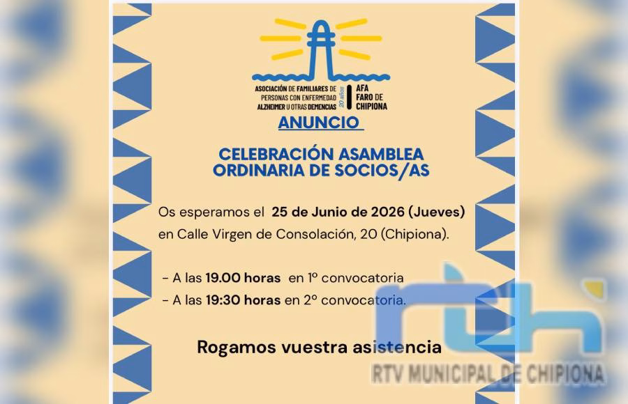Alzheimer Chipiona celebrará su asamblea ordinaria el 25 de junio