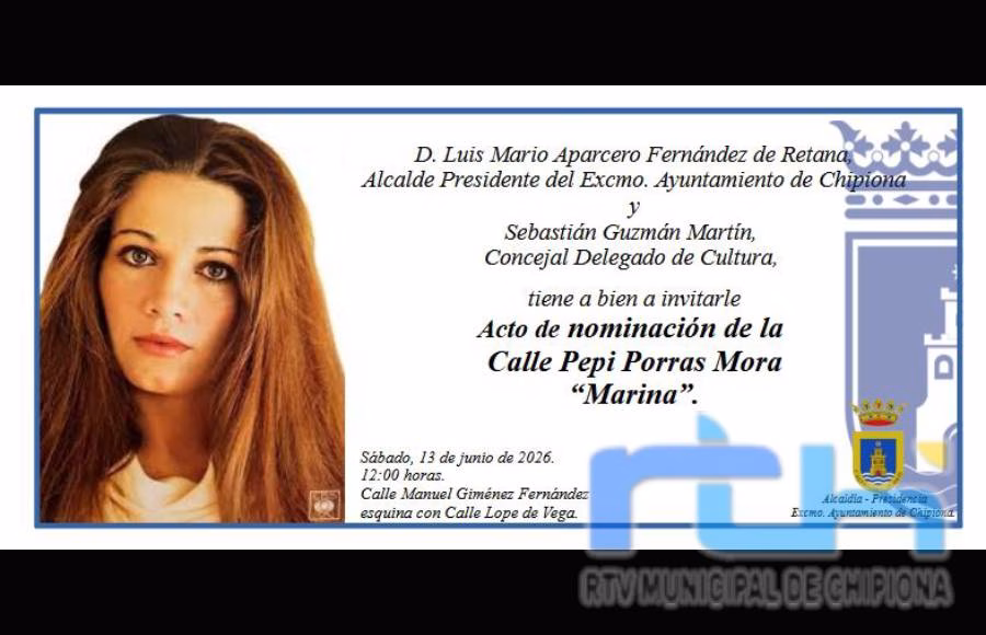 Chipiona nomina el sábado 13 de junio la calle de Pepi Porras Mora ‘Marina’