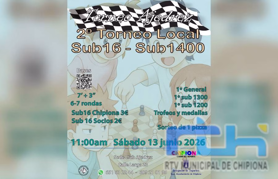 El Club de Ajedrez de Chipiona organiza para el próximo sábado un torneo local sub 16 y sub 1400