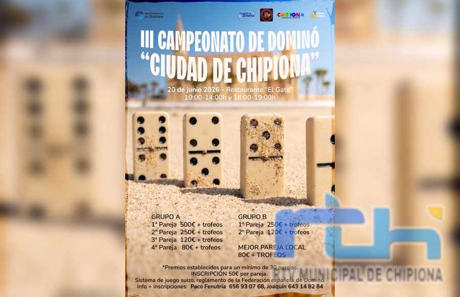 Continúan abiertas las inscripciones para el Campeonato de Dominó ‘Ciudad de Chipiona’ que se celebra el 20 de junio