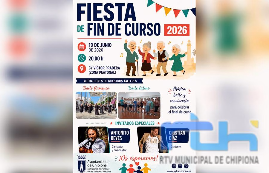 El Centro Social de las Personas Mayores de Chipiona celebrará su fiesta fin de curso el 19 de junio