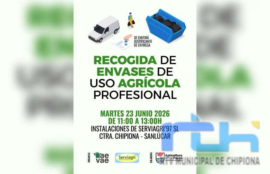 Mañana martes tendrá lugar en Chipiona una nueva recogida de envases de uso agrícola profesional