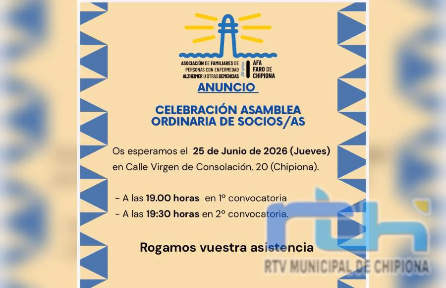 Alzheimer Chipiona celebrará mañana 25 de junio su asamblea ordinaria