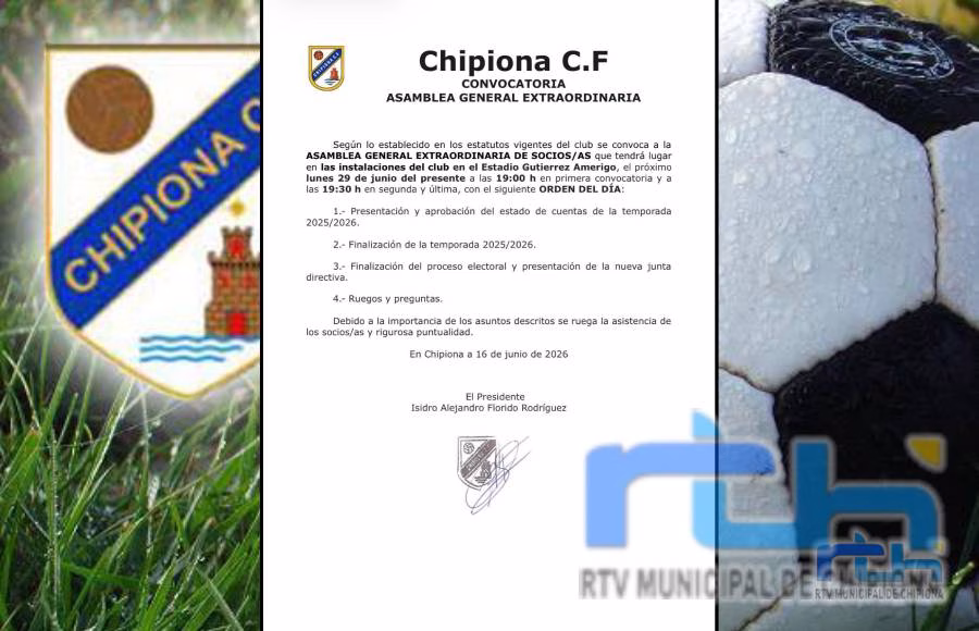 Recuerdan la asamblea del Chipiona Club de Fútbol del próximo lunes en la que será presentada la nueva directiva