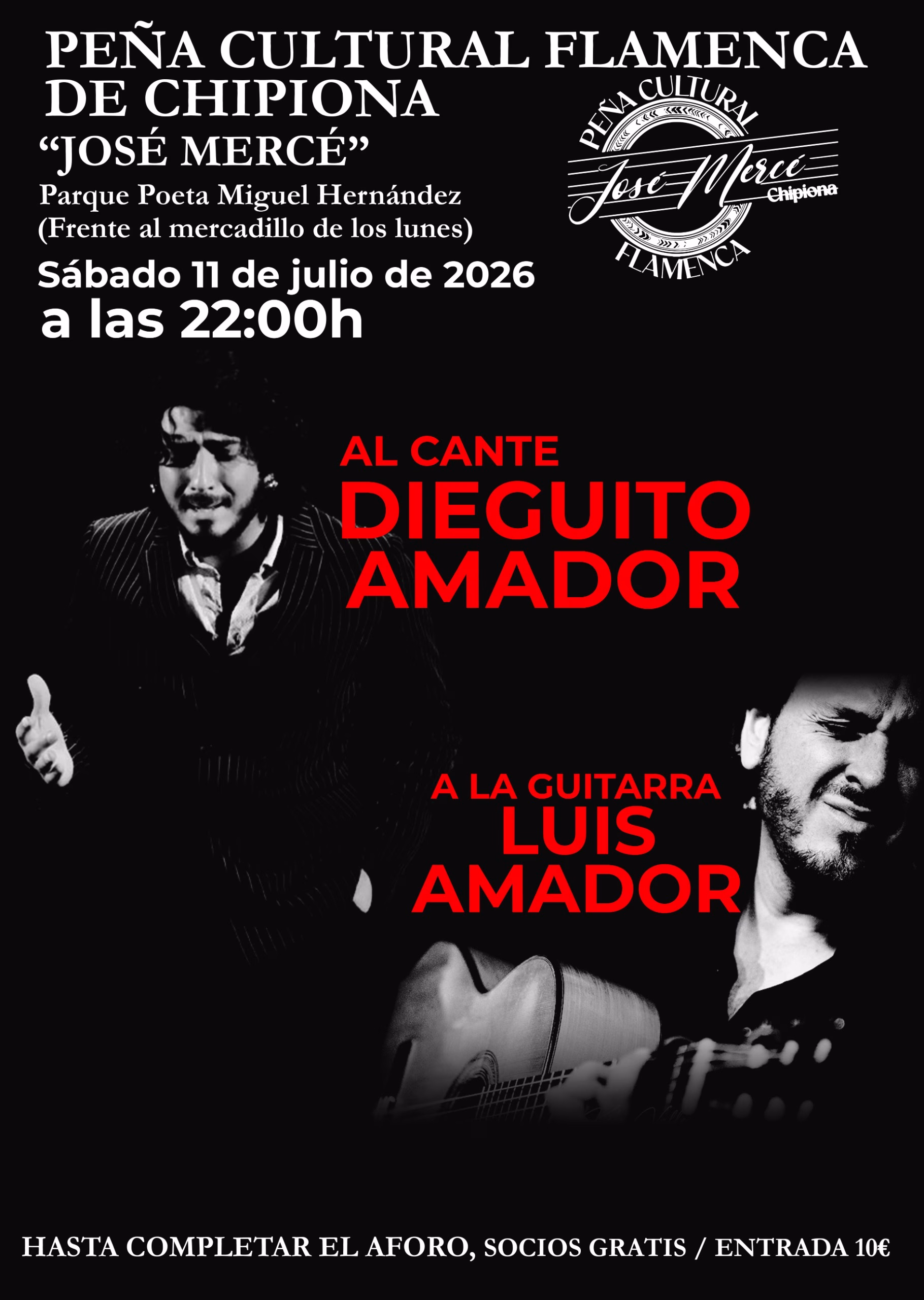 La Peña Cultural Flamenca José Mercé anuncia un recital de Dieguito Amador y Luis Amador para este sábado
