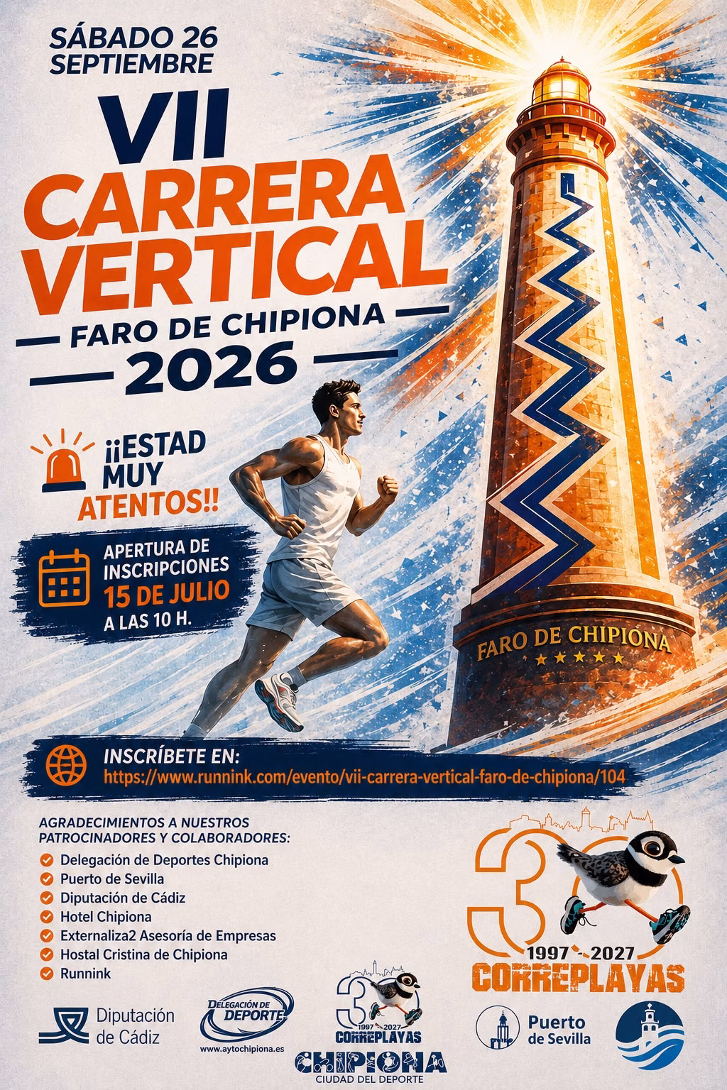 Mañana 15 de julio a las 10:00 h. se abren las inscripciones para la Carrera Vertical Faro de Chipiona