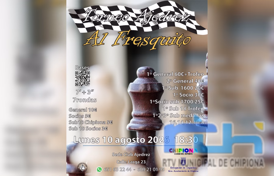 Abiertas la inscripciones para el primero de los dos torneos de ajedrez Al Fresquito que se disputarán este mes de agosto