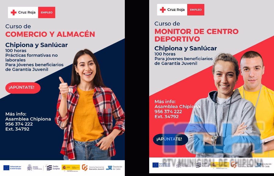 Cruz Roja de Chipiona tiene abiertas las inscripciones para cursos de monitor de centro deportivo y de comercio y almacén