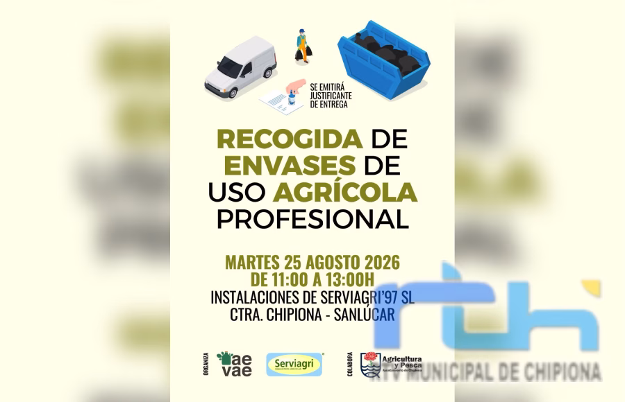 Anuncian una nueva recogida de envases de uso agrícola profesional en Chipiona para el 25 de agosto