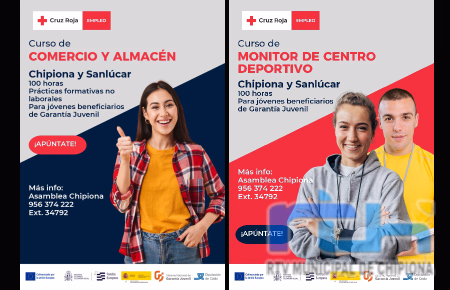 Cruz Roja de Chipiona recuerda que tiene abiertas las inscripciones para cursos de monitor de centro deportivo y de comercio y almacén