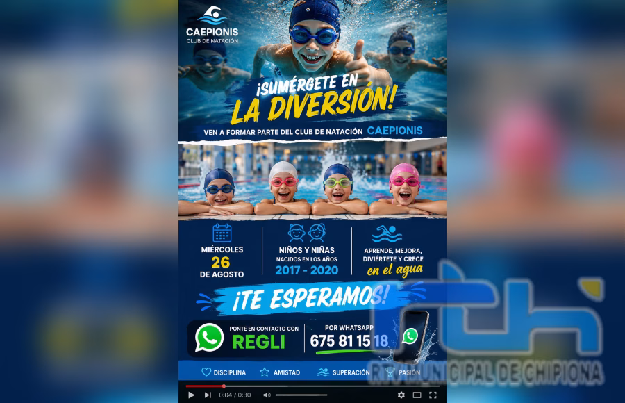 Animan a participar mañana en la jornada de puertas abiertas para menores de 2017 a 2020 en el Club Natación Caepionis
