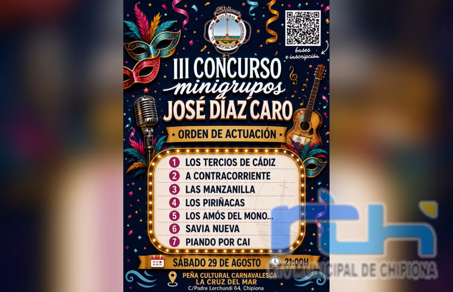 Siete formaciones inscritas en el concurso de minigrupos de carnaval ‘José Díaz Caro’ de este sábado en la Peña La Cruz del Mar